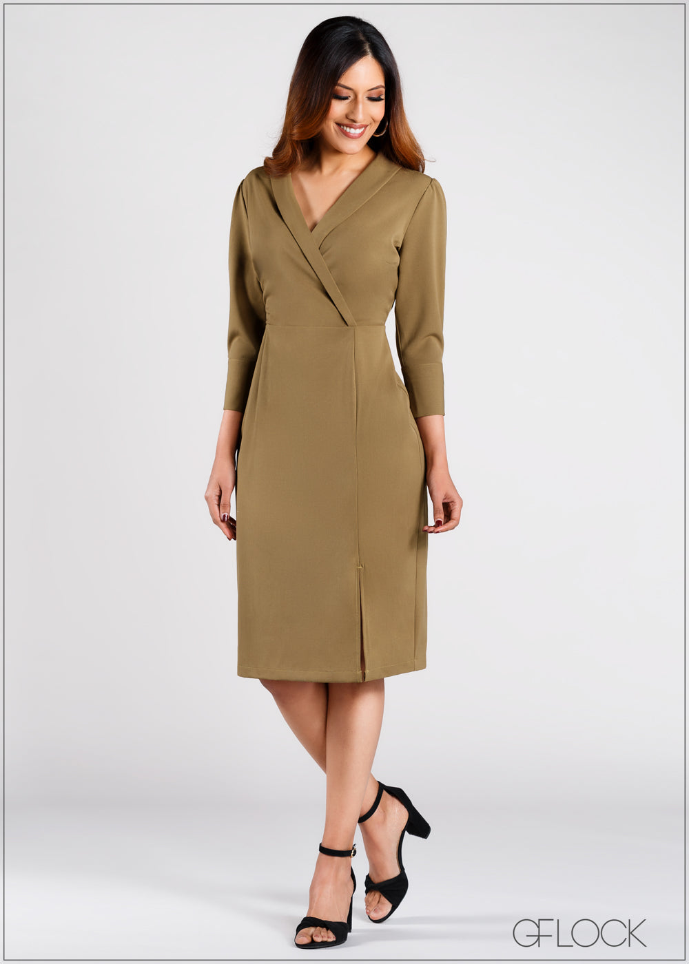 Mock Wrap Dress with Slit - CAP203 - GFLOCK.LK